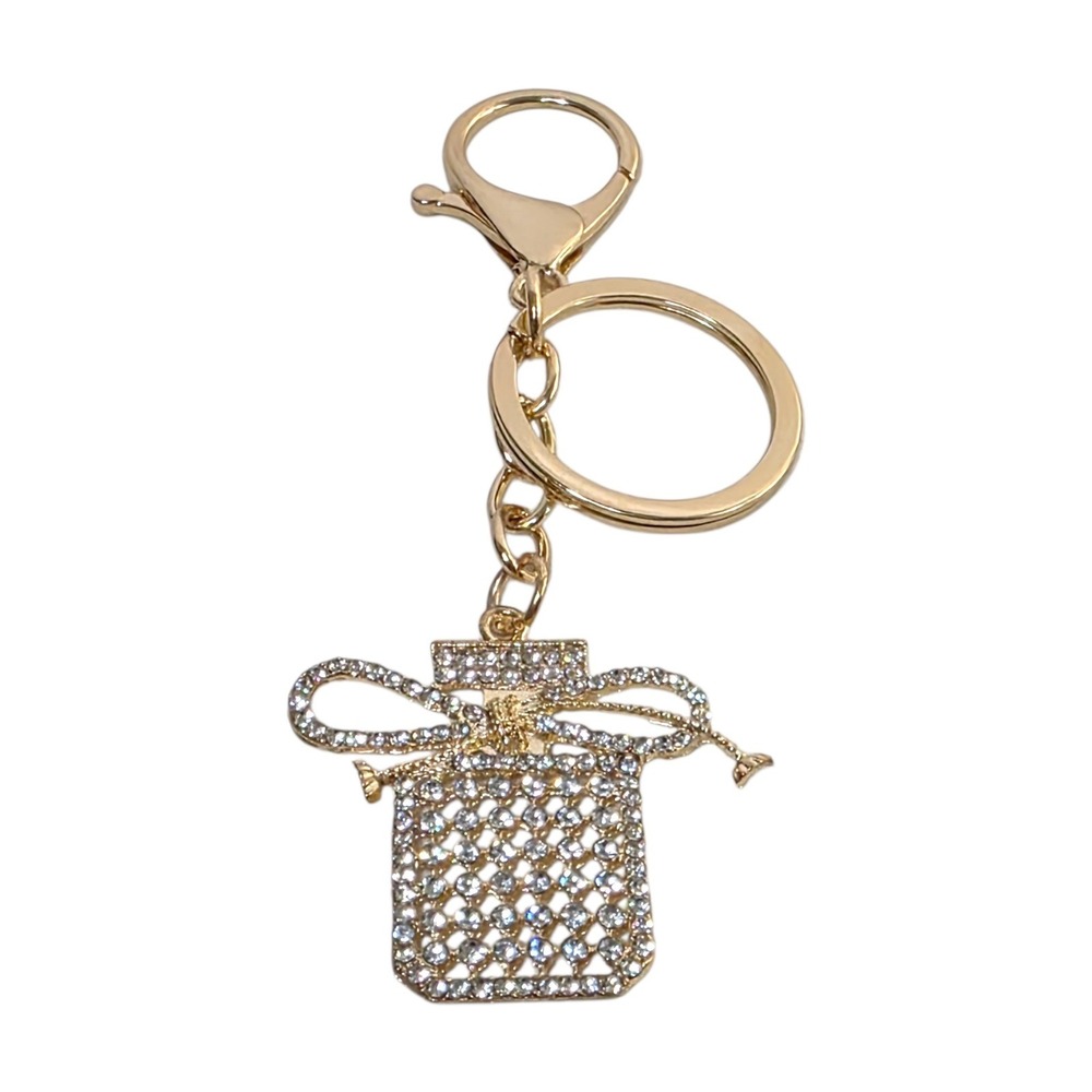 Perfume‎ Bottle Rhinestone Keychain Bag Charm Chloe Accessory Gold Tone New - Picture 2 of 6